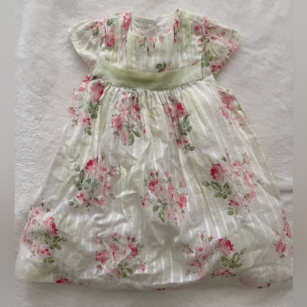 Janie and Jack Pink Floral Dress with Green Sash